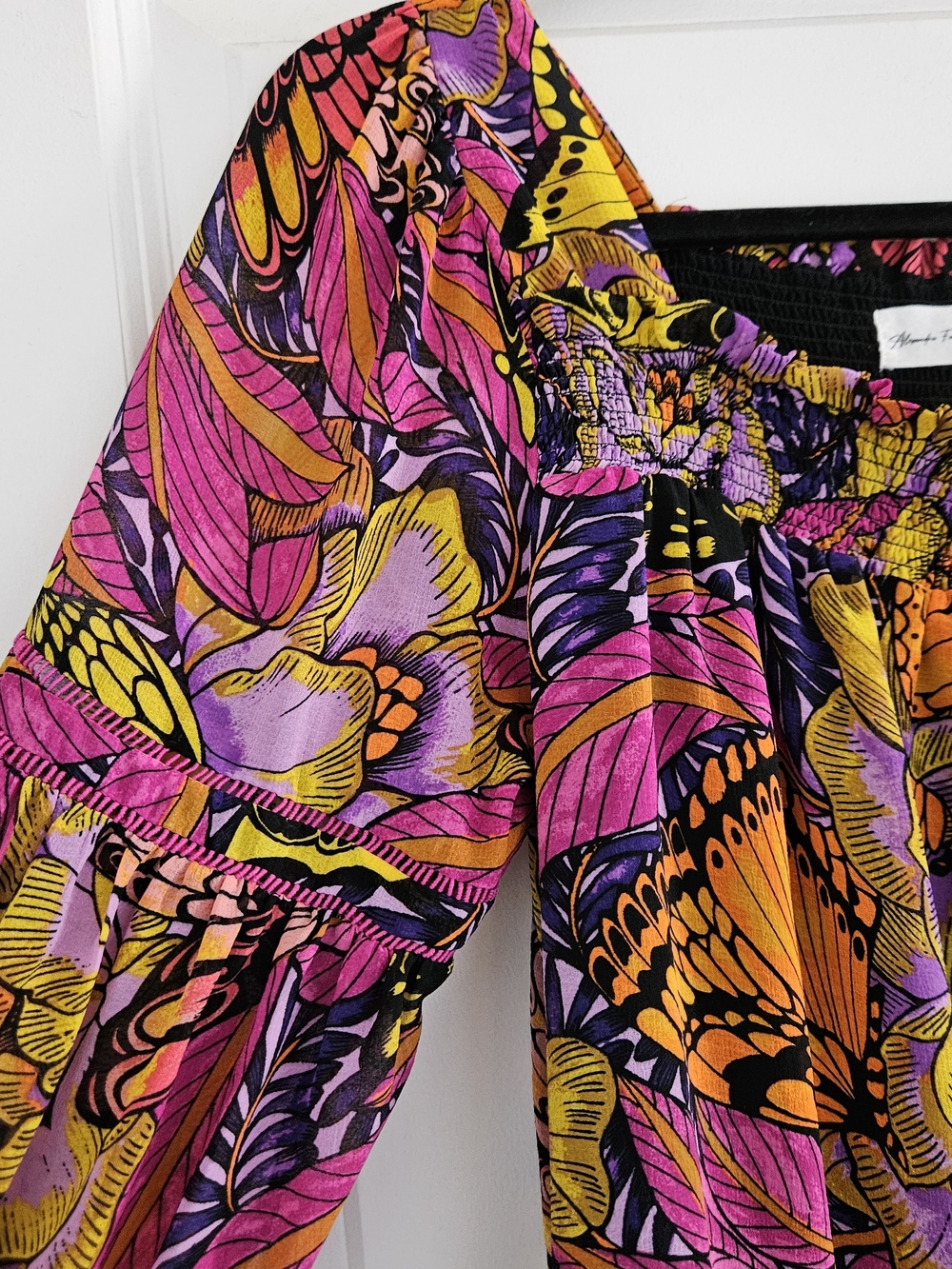 Anthropologie Alexandra Farmer Floral Butterfly Puff Sleeve Blouse size M - Picture 5 of 9